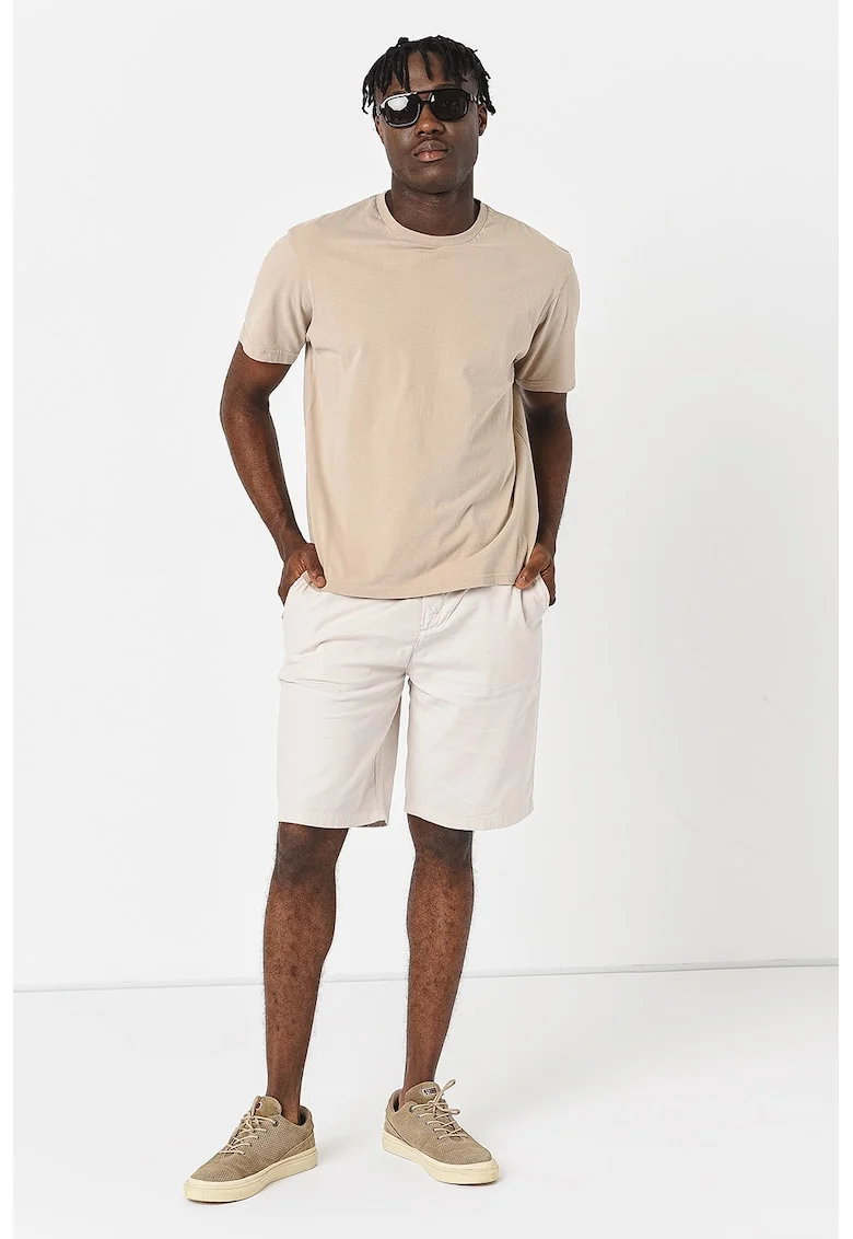 Pantaloni scurti din amestec de in cu snur in talie Mick, Crem