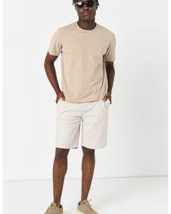 Pantaloni scurti din amestec de in cu snur in talie Mick, Crem