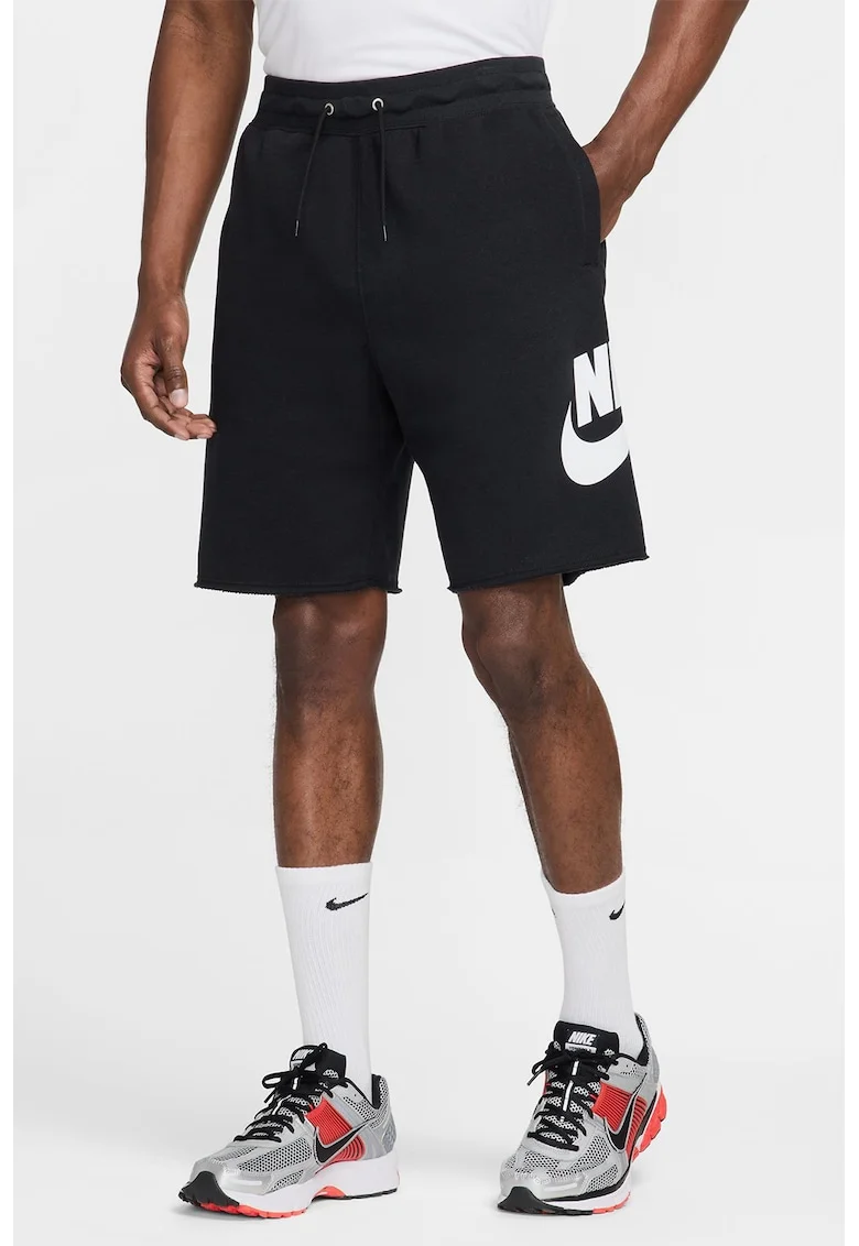 Pantaloni scurti cu snur si logo, Negru