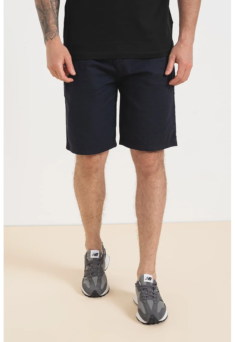 Pantaloni scurti din amestec de in cu snur in talie Mick, Bleumarin