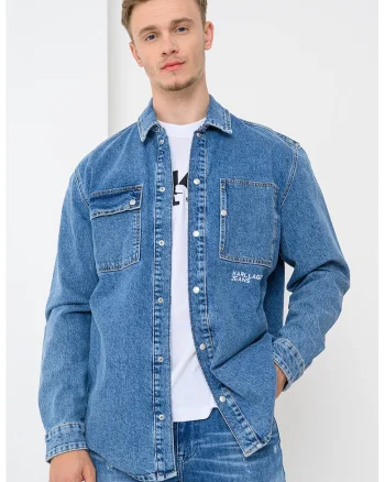 Camasa de denim cu buzunare pe piept, Albastru