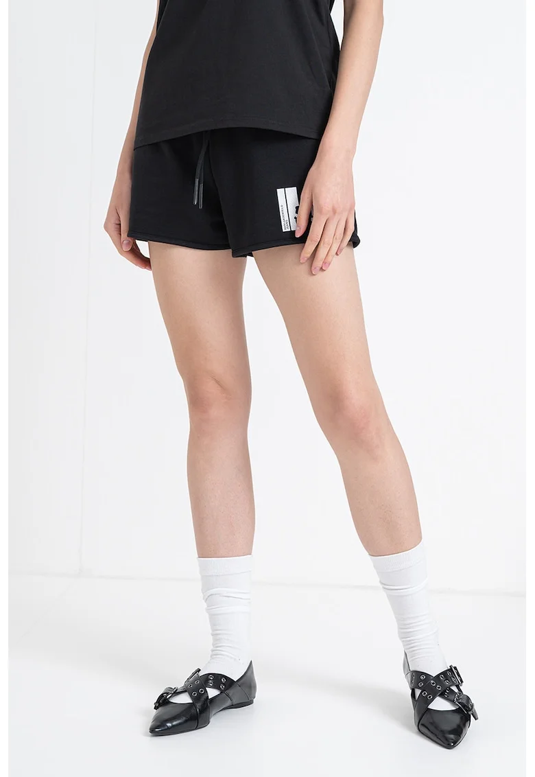 Pantaloni scurti de trening, din bumbac organic cu snur, Negru