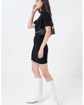 Rochie scurta cu striatii si fermoar, Negru