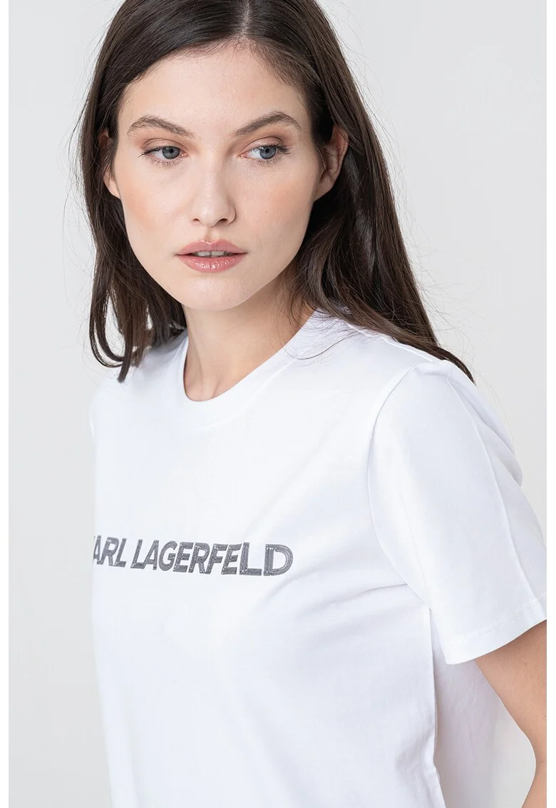 Tricou de bumbac organic cu imprimeu logo, Alb optic