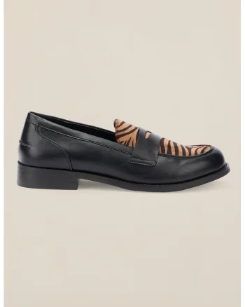 Pantofi loafer din piele ecologica cu animal print, Negru