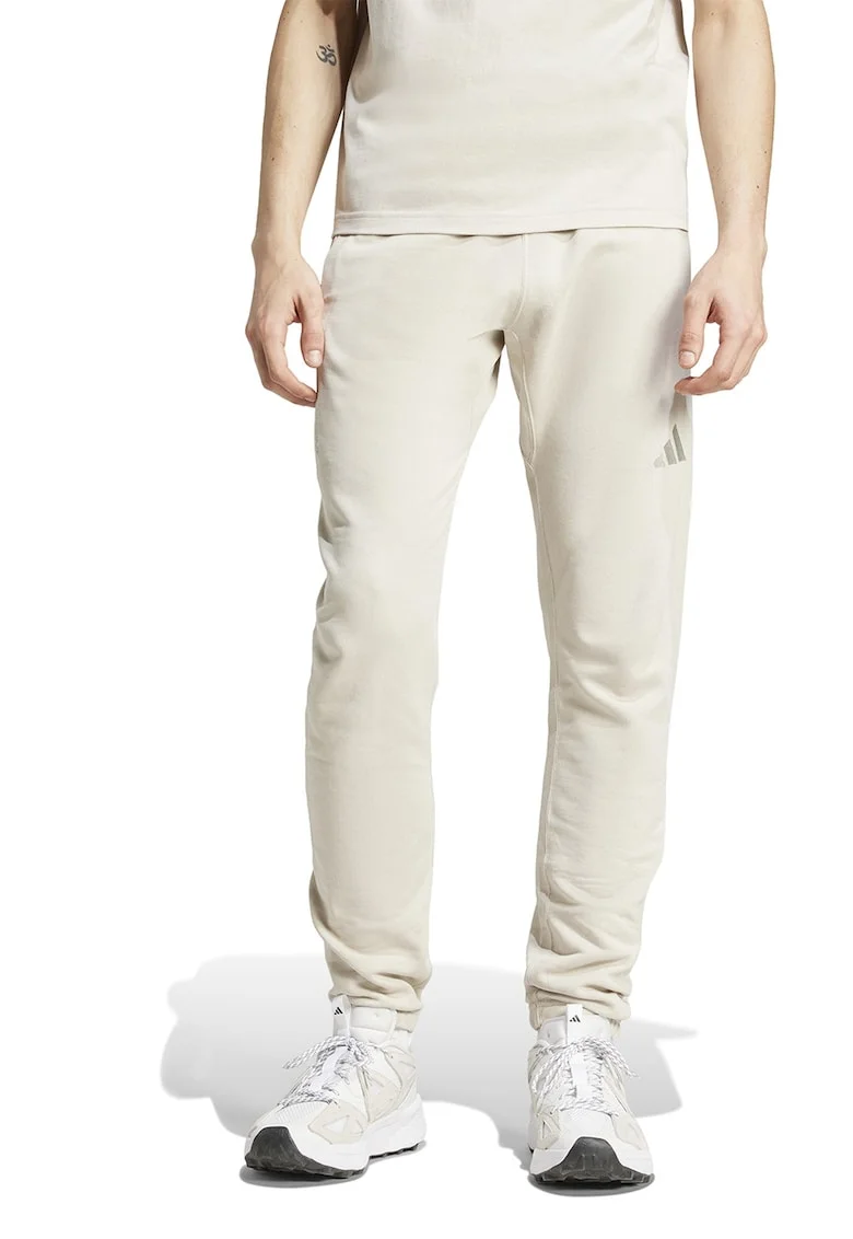 Pantaloni de trening din bumbac cu snur in talie, Alb murdar