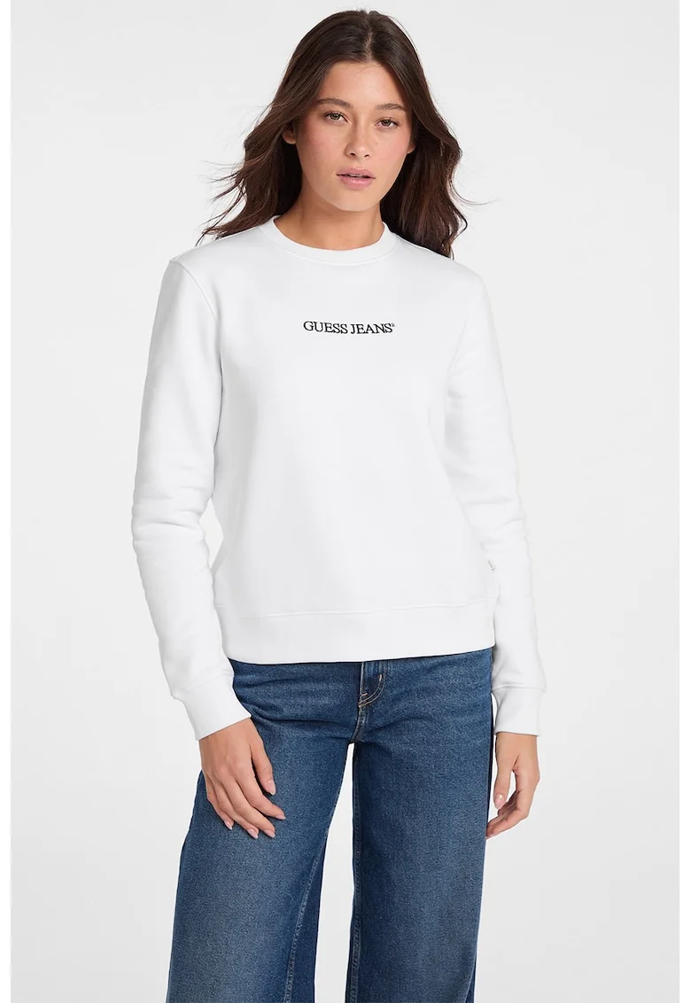Bluza de trening cu decolteu la baza gatului si logo, Alb