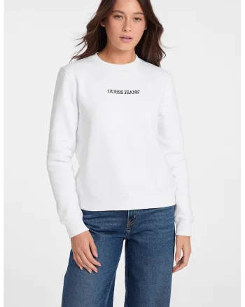 Bluza de trening cu decolteu la baza gatului si logo, Alb