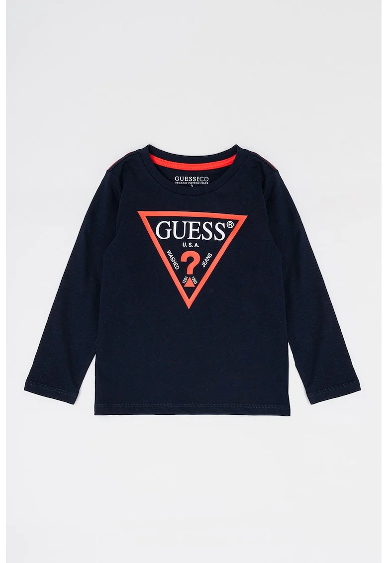 Bluza de bumbac organic cu imprimeu logo, Bleumarin