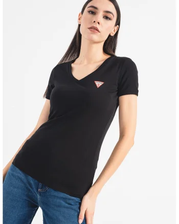 Tricou slim fit cu decolteu in V, Negru