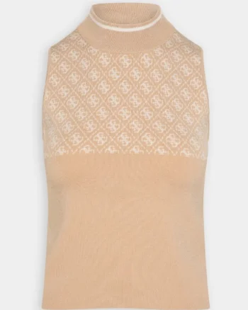 Top crop dama  cu model, viscoza, bej,