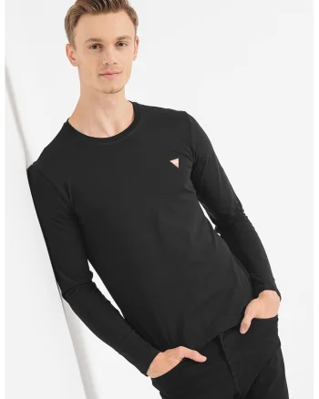 Bluza slim fit cu logo discret, Negru