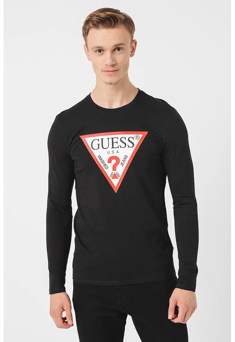 Bluza slim fit de bumbac cu imprimeu logo, Rosu/Alb/Negru