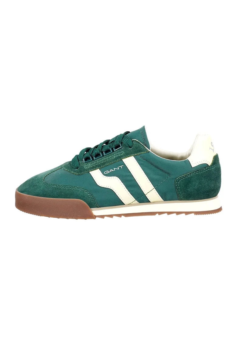 Pantofi sport din piele intoarsa si textil cu logo Baylle, Alb murdar/Verde persan