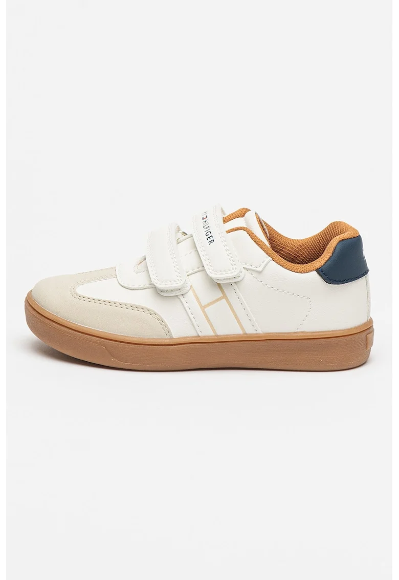 Pantofi sport low-cut cu velcro, Gri deschis/Caramel/Alb murdar