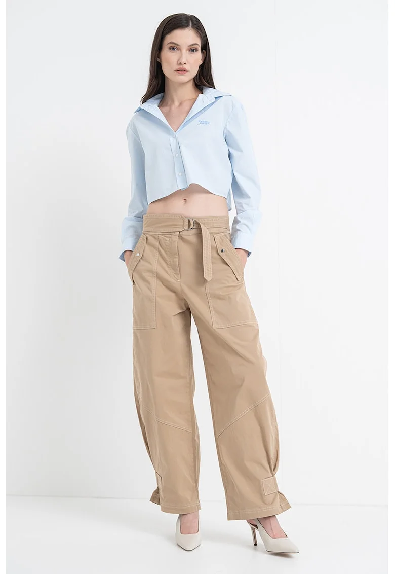 Pantaloni baggy cu buzunare supradimensionate, Maro nisip