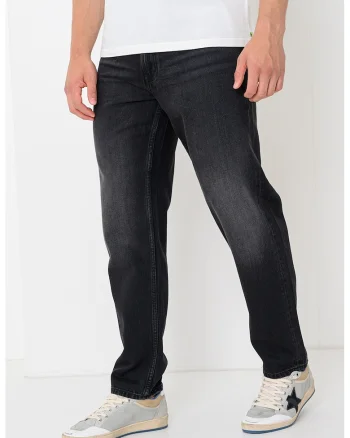 Blugi relaxed fit cu aspect decolorat, Negru
