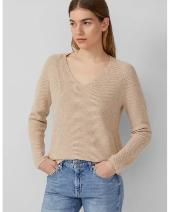 Pulover regular-fit cu decolteu in V, Bej