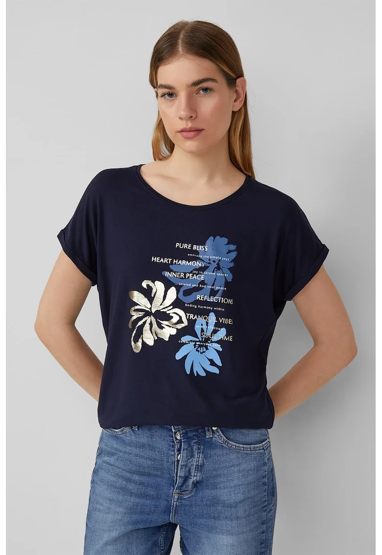 Tricou lejer cu decolteu rotund, Auriu/Albastru ultramarin