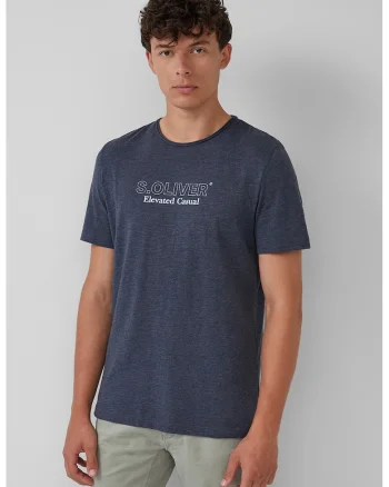 Tricou cu decolteu la baza gatului si imprimeu logo pe piept, Gri carbune