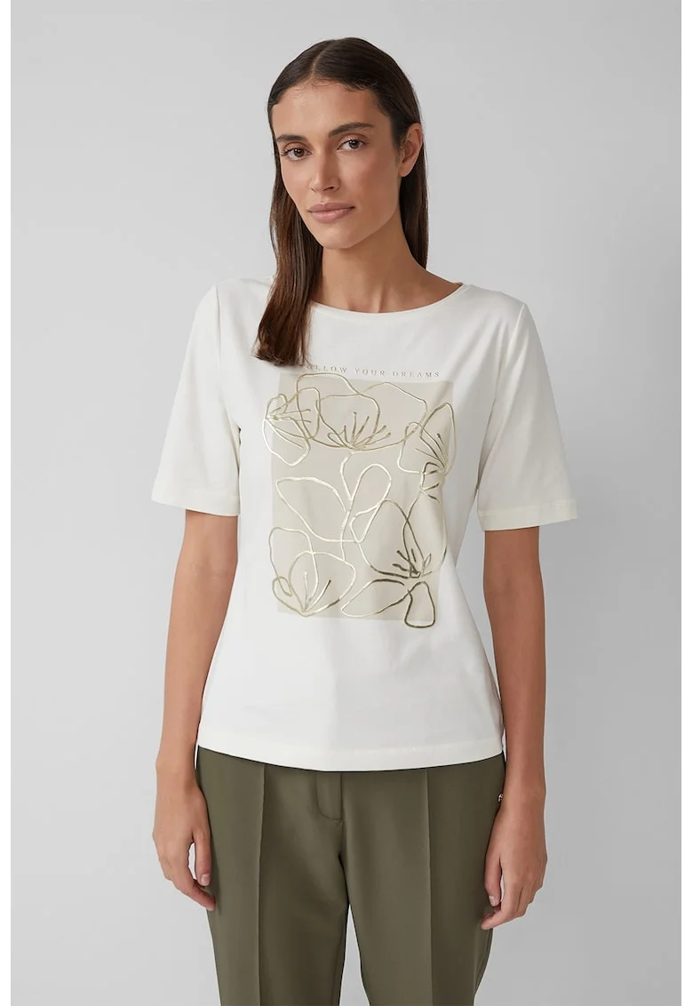 Tricou din amestec de bumbac cu model floral, Auriu/Alb murdar