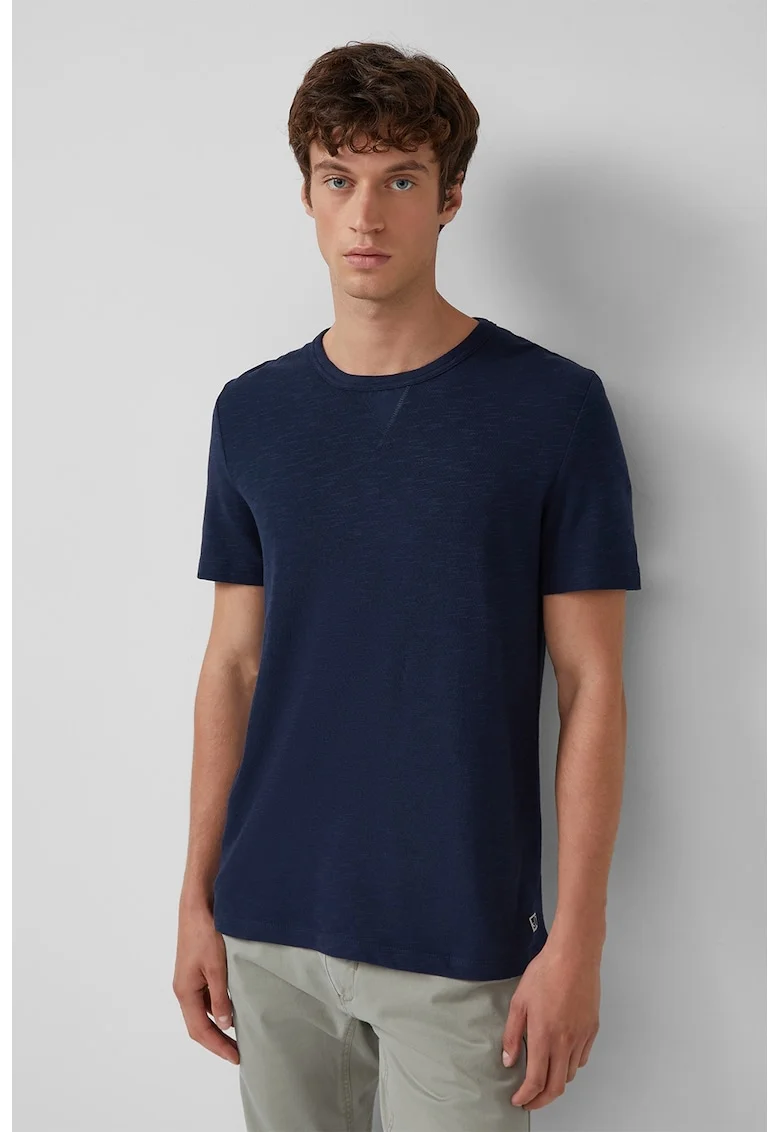 Tricou din bumbac cu decolteu la baza gatului, Bleumarin