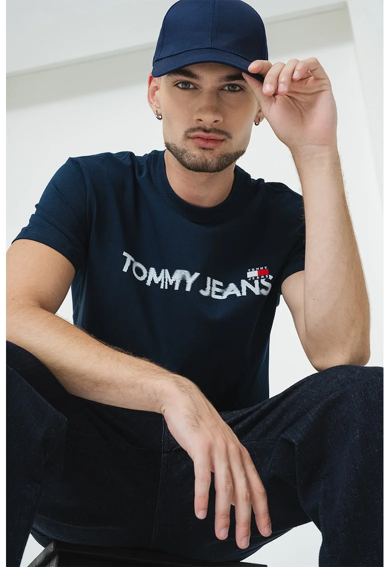 Tricou de bumbac cu imprimeu logo, Rosu/Alb/Bleumarin