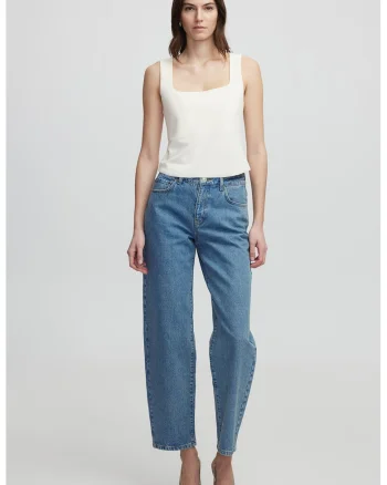 Blugi crop cu talie inalta, Albastru deschis