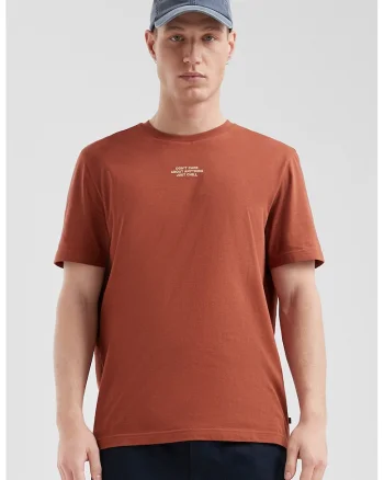 s.Oliver, Tricou de bumbac cu decolteu la baza gatului si text, Caramiziu