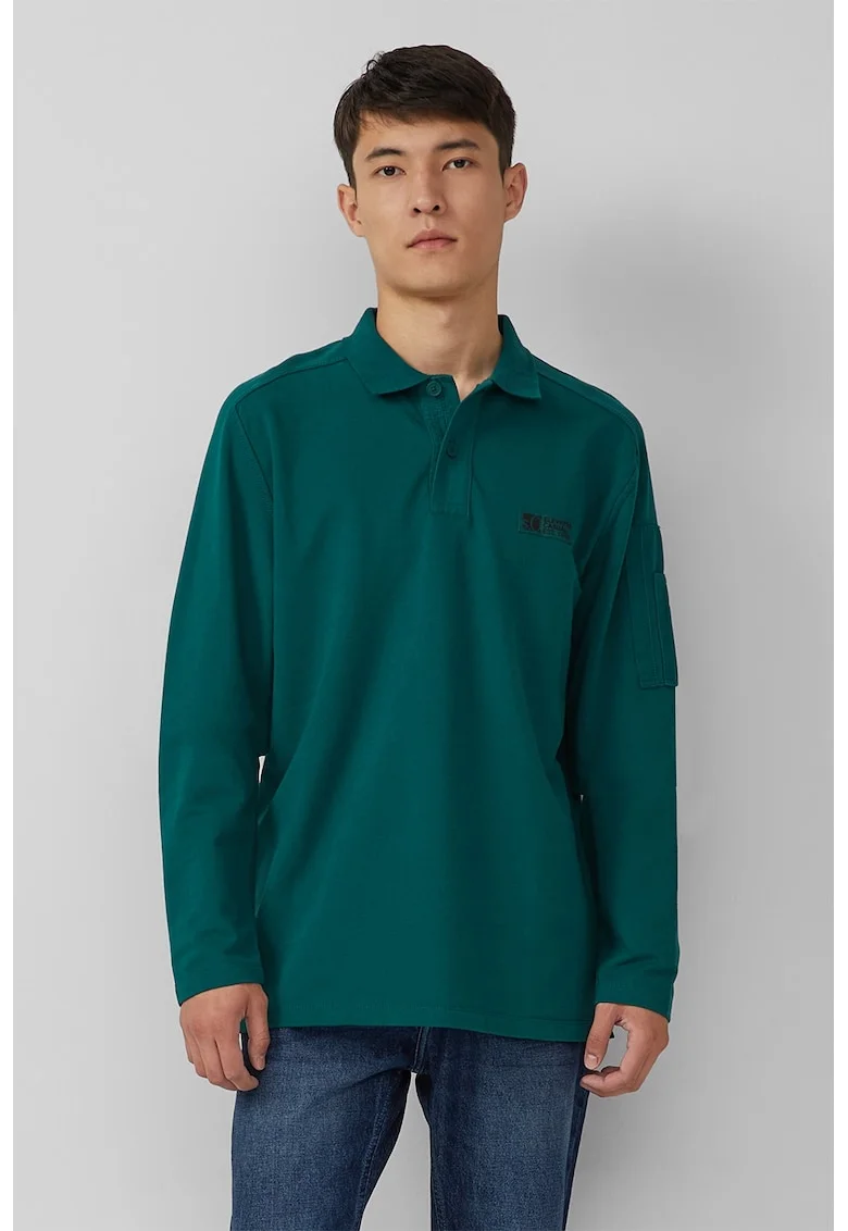 Bluza polo cu fenta cu nasturi, Verde aquamarin