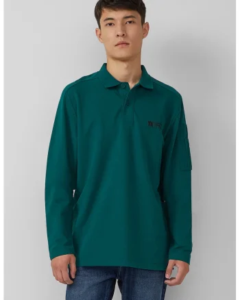 Bluza polo cu fenta cu nasturi, Verde aquamarin