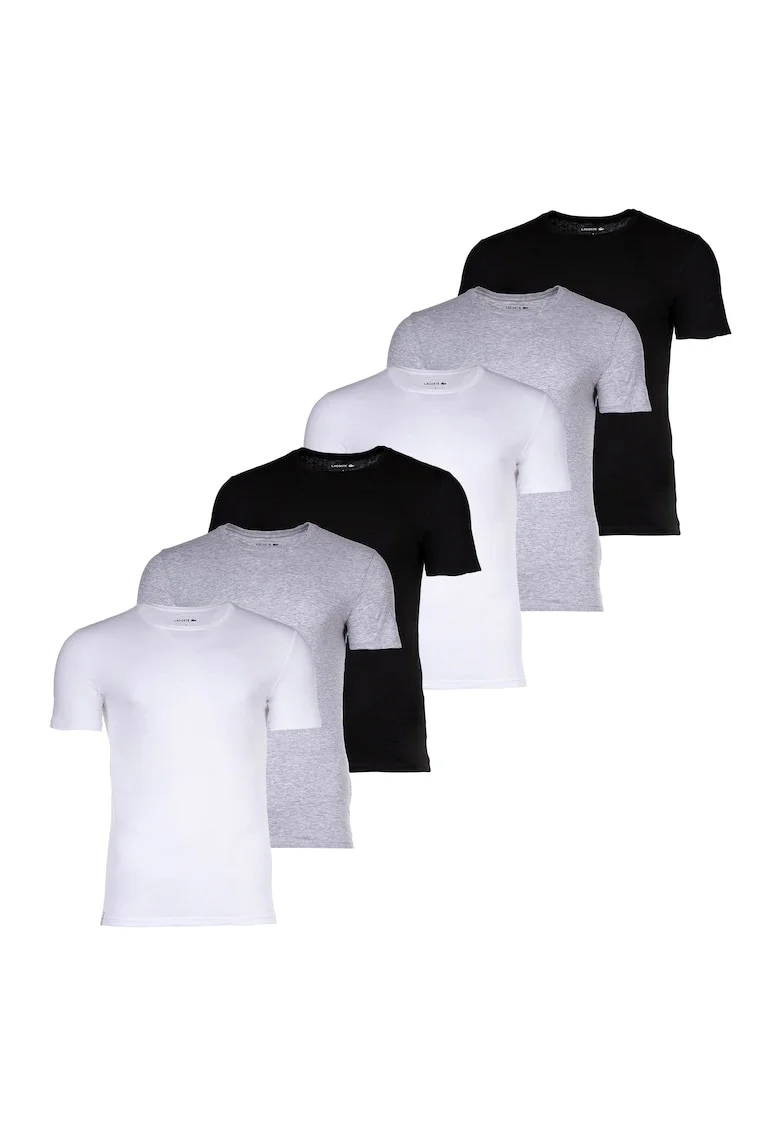 Set de tricouri slim fit uni - 6 piese, Alb/Negru/Gri