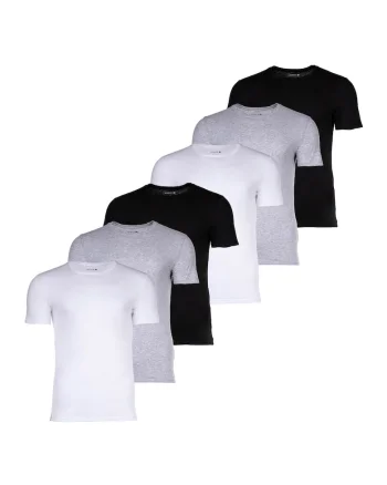 Set de tricouri slim fit uni - 6 piese, Alb/Negru/Gri