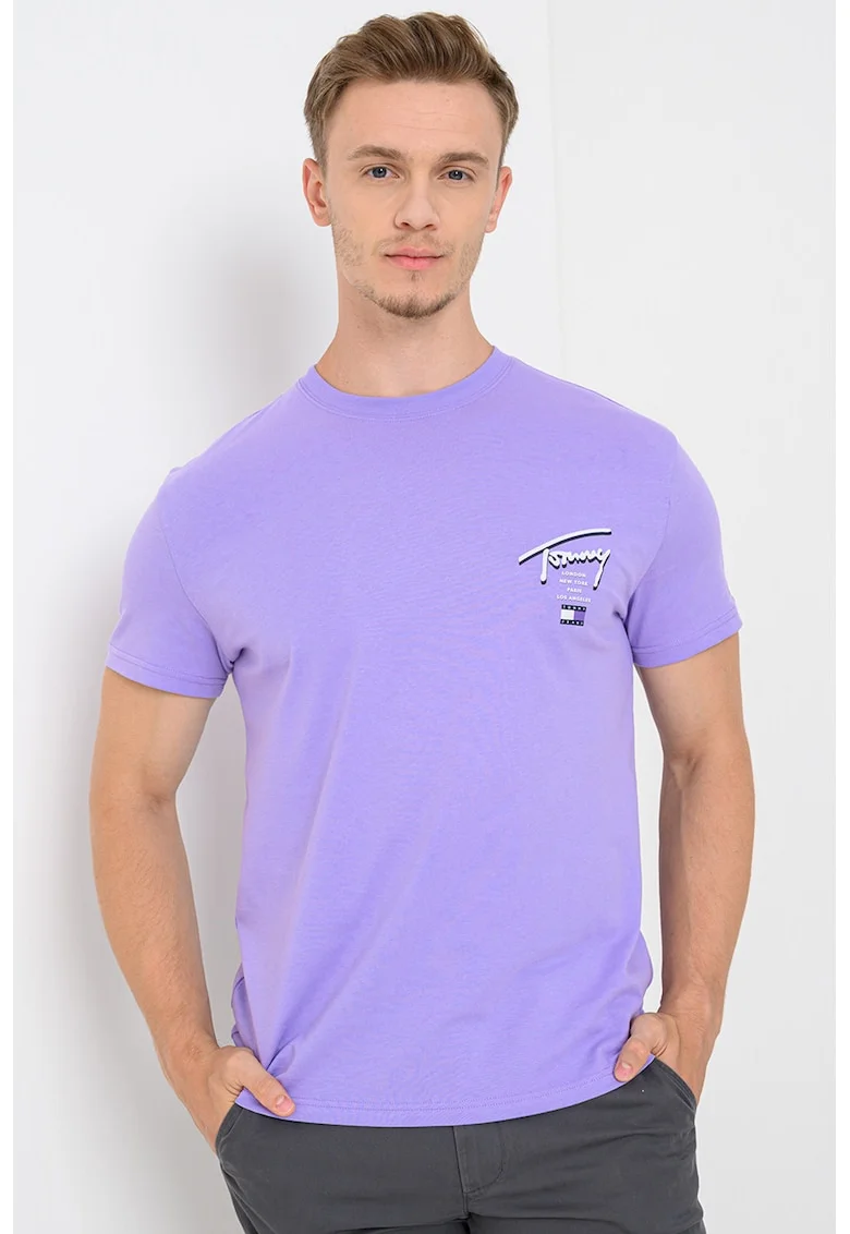 Tricou de bumbac Signature City, Alb/Lila