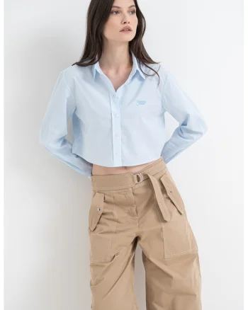 Camasa crop cu maneci lungi, Alb/Albastru deschis