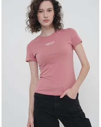 Tricou slim fit cu imprimeu logo, Roz prafuit