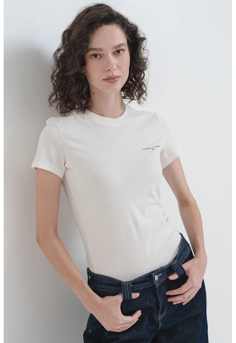 Tricou slim fit cu decolteu la baza gatului, Rosu/Alb
