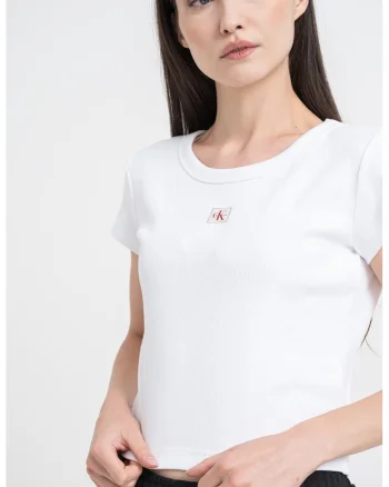 Tricou crop cu croiala slim fit, Alb
