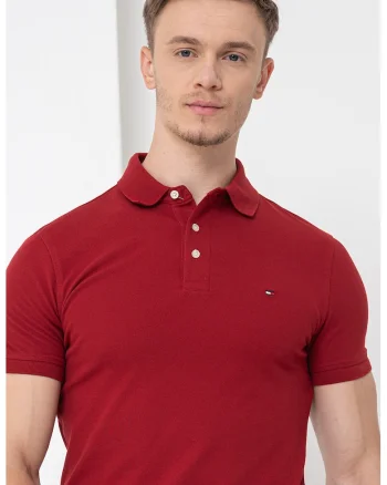 Tricou polo slim fit din amestec de bumbac organic, Rosu inchis