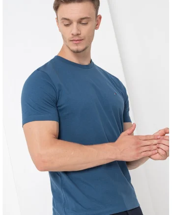 Tricou din bumbac cu decolteu la baza gatului, Albastru inchis