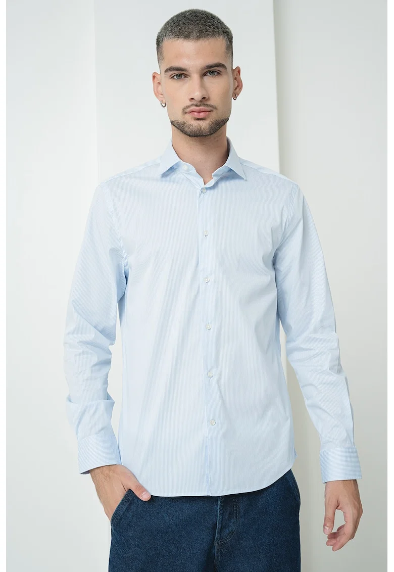 Camasa slim fit cu guler fixat cu nasturi, Alb/Albastru lavanda