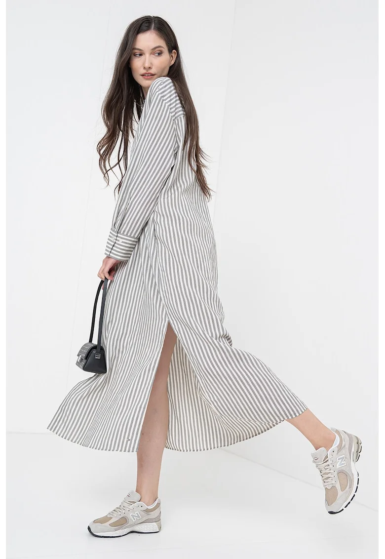 Rochie-camasa supradimensionata cu dungi, Negru/Gri cenusiu