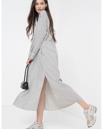 Rochie-camasa supradimensionata cu dungi, Negru/Gri cenusiu
