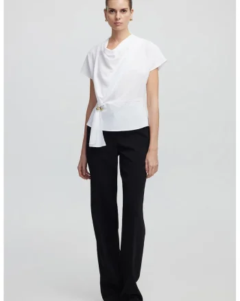 Bluza slim-fit cu decolteu rotund, Alb