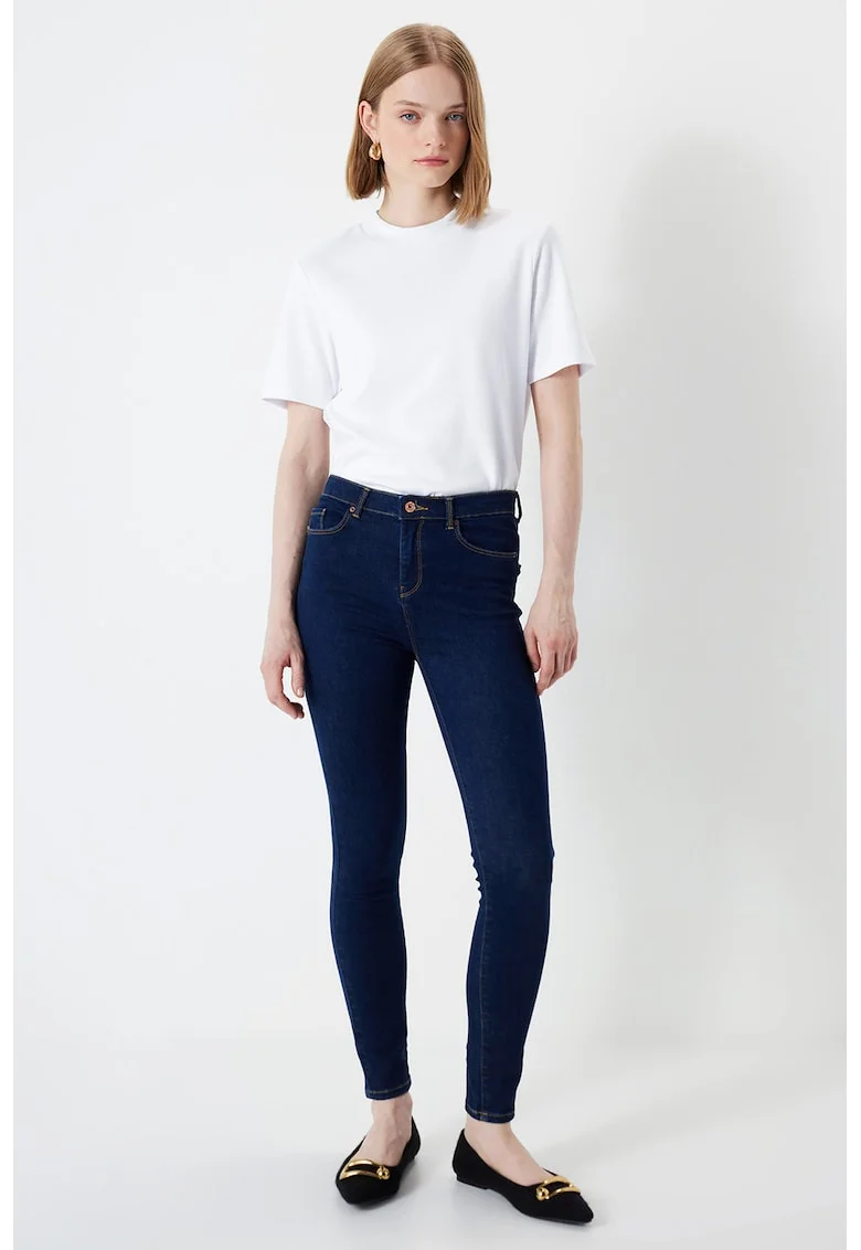 Blugi crop skinny, Albastru inchis