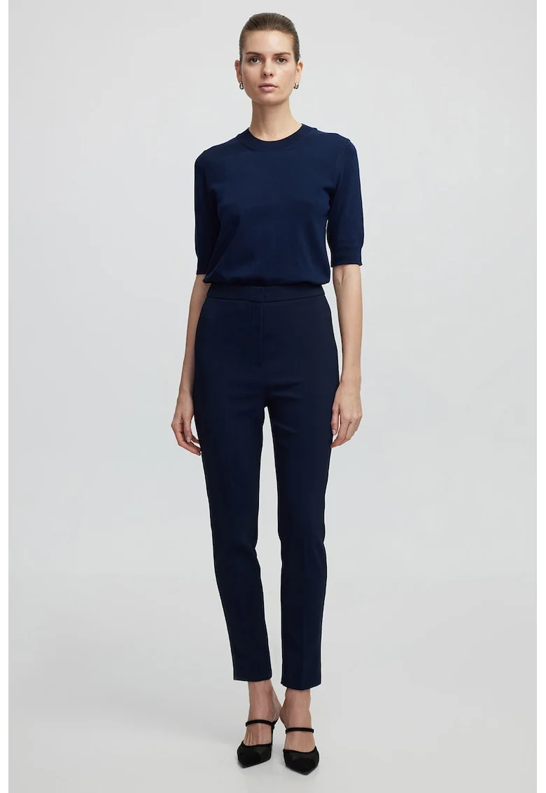 Pantaloni crop skinny cu talie inalta, Bleumarin