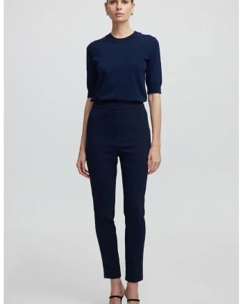 Pantaloni crop skinny cu talie inalta, Bleumarin