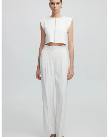 Pantaloni eleganti cu talie inalta, Alb murdar