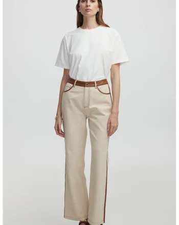 Pantaloni drepti cu buzunare, Maro/Bej