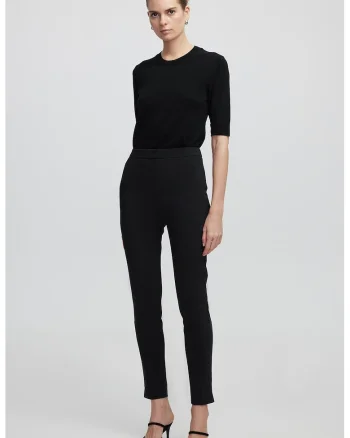 Pantaloni crop skinny cu talie inalta, Negru